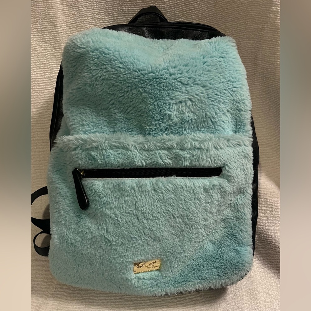 Furry hooded blue narwhale Betsy Johnson backpack